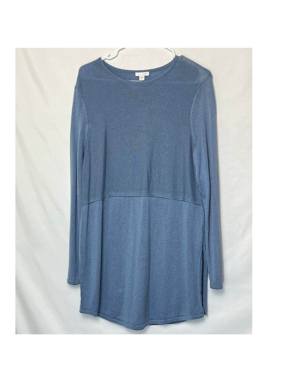 J. Jill Women’s M Blue Wood Blend Long Sleeve Lagen Look Side Split Sweater